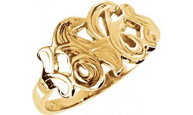 14K Yellow Script Initial M Ring