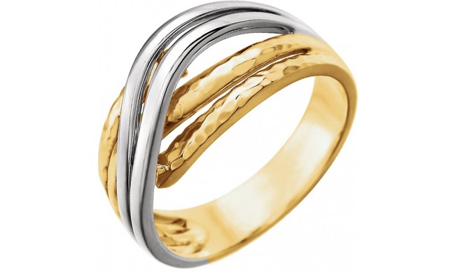 14K Yellow Overlap Hammered Ring