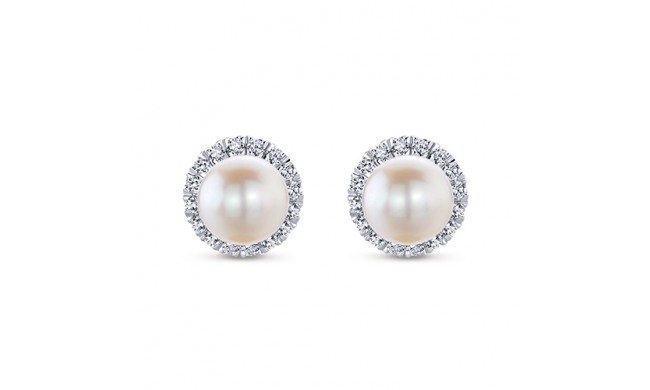 14k White Gold Gabriel & Co. Diamond Pearl Stud Earrings