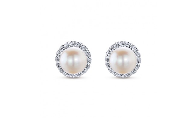 14k White Gold Gabriel & Co. Diamond Pearl Stud Earrings