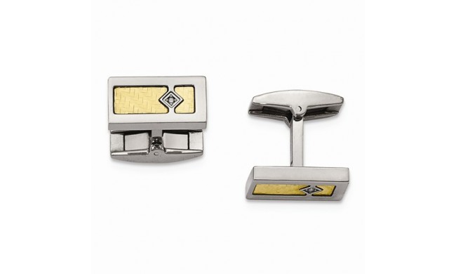 Chisel Stainless Steel With 18k Yellow Gold Polished Textured Diamond Cufflinks