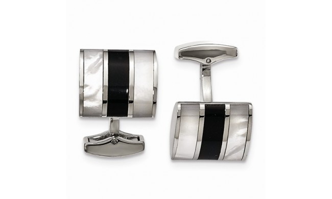 Chisel Stainless Steel Polished Black Semi-Precious Stone & MOP Cufflinks