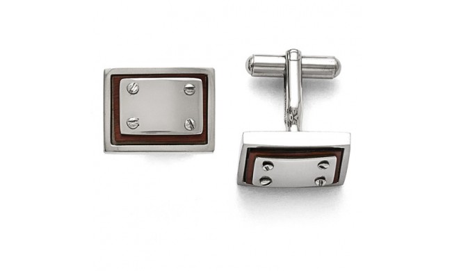 Chisel Stainless Steel Polished Wood Inlay Cufflinks