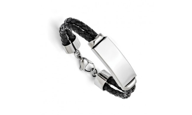 Chisel Stainless Steel Polished Leather Bracelet