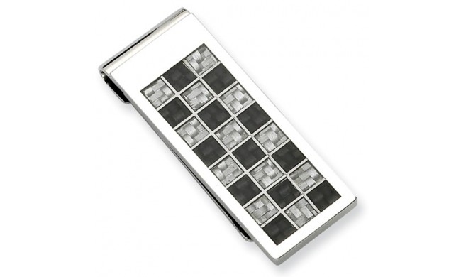 Chisel Stainless Steel Polished Black And Grey Carbon Fiber Money Clip