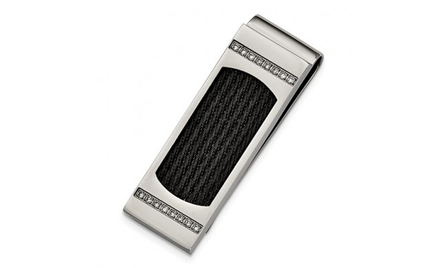 Chisel Stainless Steel Polished Black IP-Plated Wire With CZs Money Clip