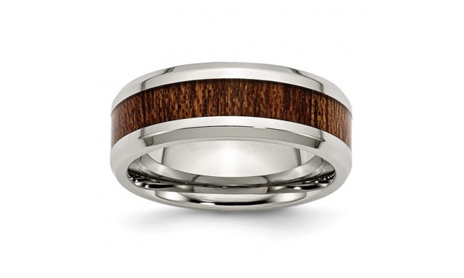 Chisel Stainless Steel Polished Brown Wood Inlay Enameled 8.00mm Men's Ring