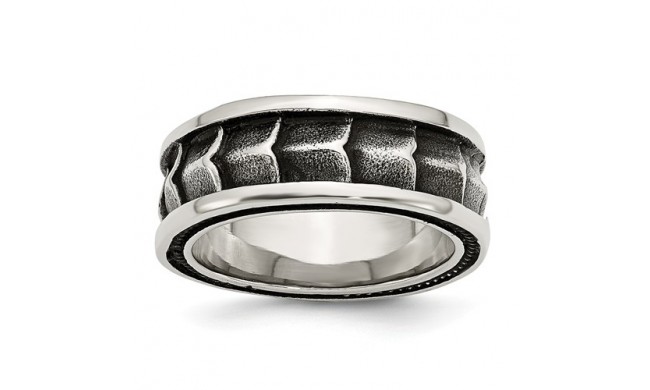 Chisel Stainless Steel Polished And Antiqued 9mm Men's Band