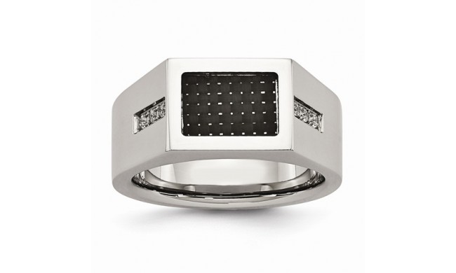 Chisel Stainless Steel Polished Black Carbon Fiber With CZ Men's Ring