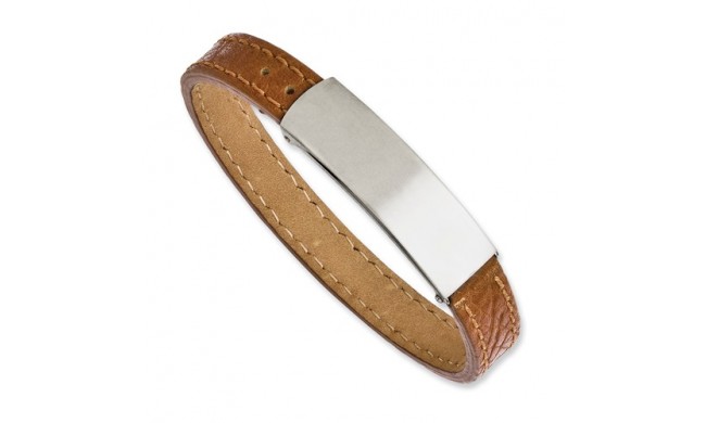 Chisel Stainless Steel Light Brown Leather Adjustable 8.25in Bracelet