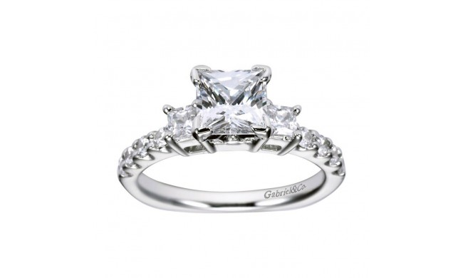 14k White Gold 0.51ct Diamond Gabriel & Co 3 Stone Semi Mount Engagement Ring