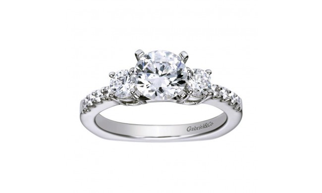 14k White Gold 0.58ct Diamond Gabriel & Co 3 Stone Semi Mount Engagement Ring