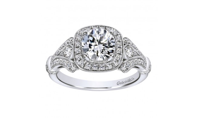 14k White Gold 0.42ct Diamond Gabriel & Co Halo Semi Mount Engagement Ring