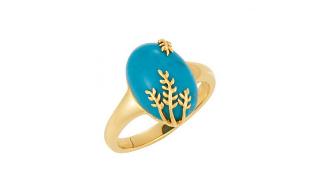 14k Yellow Gold Chinese Turquoise Leaf Ring