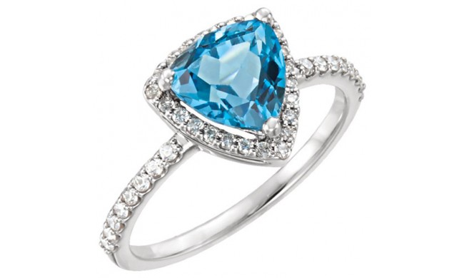14k White Gold Blue Topaz and Diamond Fashion Ring
