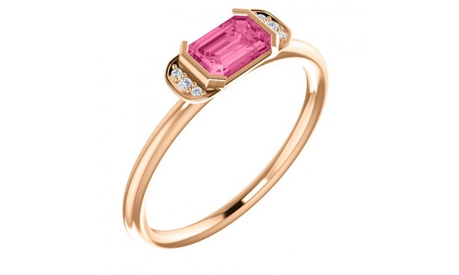 14k Rose Gold Diamond and Pink Tourmaline Stackable Ring