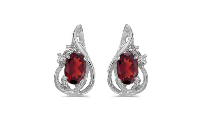 10k White Gold Oval Garnet And Diamond Teardrop Earrings