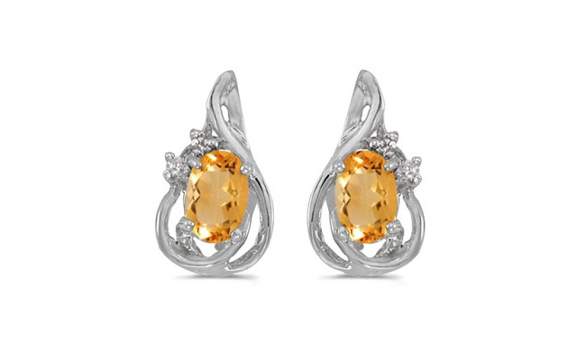 10k White Gold Oval Citrine And Diamond Teardrop Earrings