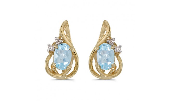 14k Yellow Gold Oval Aquamarine And Diamond Teardrop Earrings