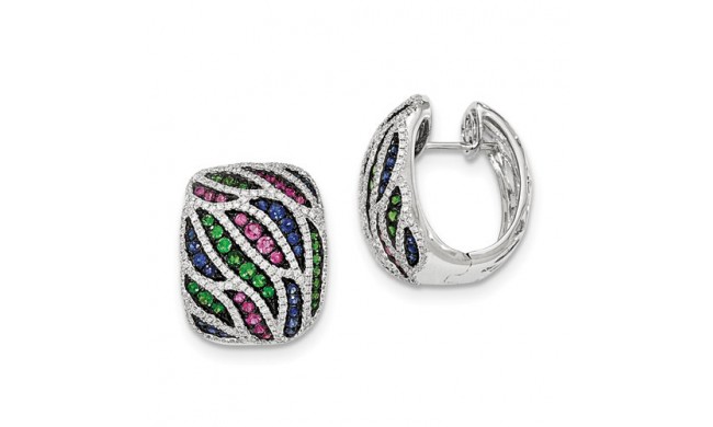 Quality Gold 14k White Gold Diamond, Garnet & Sapphire Hinged Post Earrings