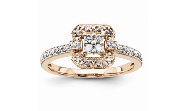 Quality Gold 14K Rose Gold Multi-Stone Diamond Engagement Ring