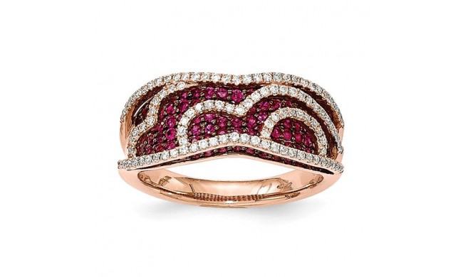 Quality Gold 14k Rose Gold Diamond & Ruby Fancy Undercarriage Ring