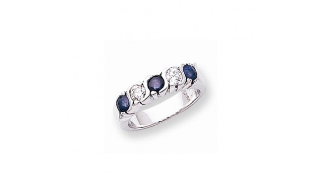 Quality Gold 14k White Gold 3.5mm Sapphire and AA Diamond 5-Stone Ring