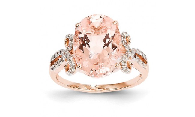 Quality Gold 14k Rose Gold Diamond And Morganite Oval Ring