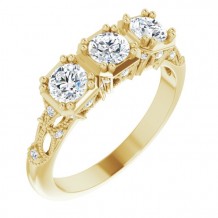 14K Yellow 9/10 CTW Diamond Vintage-Inspired Three-Stone Anniversary Band