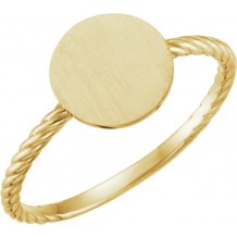 14K Yellow Round Engravable Rope Ring