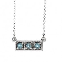 Stuller 14k White Aquamarine Three-Stone Granulated Bar Necklace
