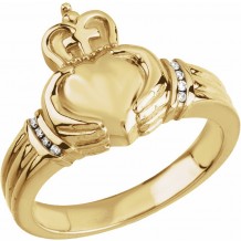 14K Yellow .04 CTW Diamond Claddagh Ring