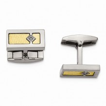 Chisel Stainless Steel With 18k Yellow Gold Polished Textured Diamond Cufflinks