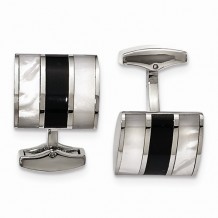 Chisel Stainless Steel Polished Black Semi-Precious Stone & MOP Cufflinks