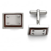Chisel Stainless Steel Polished Wood Inlay Cufflinks