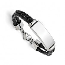 Chisel Stainless Steel Polished Leather Bracelet