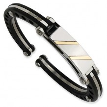 Chisel Stainless Steel Black PVC & 14k Yellow Inlay Hinged Bangle