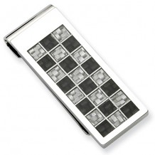 Chisel Stainless Steel Polished Black And Grey Carbon Fiber Money Clip