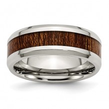 Chisel Stainless Steel Polished Brown Wood Inlay Enameled 8.00mm Men's Ring