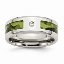 Chisel Stainless Steel Polished With CZ Printed Green Camo Under Rubber Men's Band