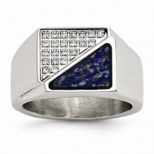Chisel Stainless Steel Polished With Lapis Lazuli Inlay And CZ Men's Ring