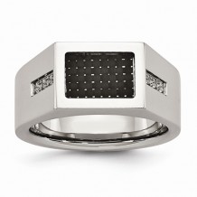 Chisel Stainless Steel Polished Black Carbon Fiber With CZ Men's Ring