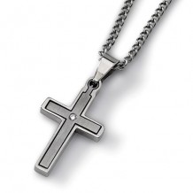 Chisel Titanium .03ct. Diamond Accent Cross 22in Necklace