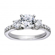 14k White Gold 0.58ct Diamond Gabriel & Co 3 Stone Semi Mount Engagement Ring