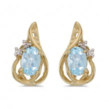 10k Yellow Gold Oval Aquamarine And Diamond Teardrop Earrings