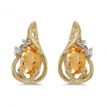 10k Yellow Gold Oval Citrine And Diamond Teardrop Earrings