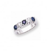 Quality Gold 14k White Gold 3.5mm Sapphire and AA Diamond 5-Stone Ring