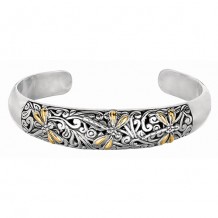 18kt Yellow Gold and Sterling Silver Oxidized Dragonfly Domed Cuff Bangle.