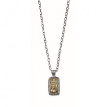 18kt Yellow Gold and Sterling Silver Oxidized Long Rectangular Byzantine Pendant. Chain Sold Separately.