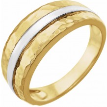 14K Yellow & White Banded Hammered Ring